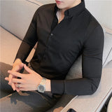 Nukty British Style Men Long Sleeved Shirt Autumn Anti-wrinkle Soft Solid Casual Elastic Slim Fit Camisas Y Blusas Men Clothing