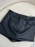 Nukty Spring Summer Black Short Sexy Soft Mini Faux Leather Skirt Women with Pockets High Waist Hot Girl Runway Fashion