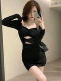 Nukty Mini Dresses Women Sexy Slim Design Hot Girls Creativity Spring Folds Simple Chic Pure Club Ulzzang Leisure Vestidos Personality