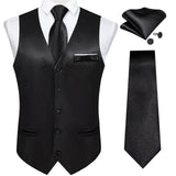 Nukty Black Satin Vest with Luxury Necktie Pocket Square Cufflinks for Man Wedding Fashion Classic Men's Business Tuxedo Waistcoats