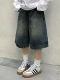 Nukty Y2k Vintage Baggy Jorts Women Wide Leg Five Points Jeans Korean Streetwear Casual Oversize Washed Denim Shorts Summer