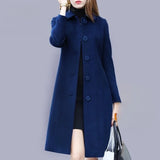 Nukty Autumn/Winter Elegant Office Lady Thin&Thick Woolen Coat Women Chic All-Match Solid Straight Mid-Length Windbreaker With Pocket