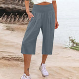 Nukty Summer AliExpress European and American Women's Cross border Cotton and Hemp Split Waist Wrap Pocket Thin Wide Leg Pants fo