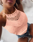 Nukty Women's Casual Slim Knitted Tank Top Summer Female Clothing New Fashion Women Jacquard Halter Lace Trim Sleeveless T-Shirt