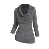 Nukty Women Fashion Dark Gray Heather Pullover Cowl Neck Draped Long Sleeve Casual Sweater For Women Solid Color Casual Basic Tops