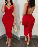 Nukty Elegant Dresses for Women Sexy Plunge Ruffle Hem Backless Party Dress Autumn Summer Spring Fashion Casual