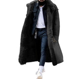 Nukty Winter Men's Overcoat Faux Fur Long Windbreaker Luxury Thicken Long Sleeves Pockets Warm Coat Midi Length Buttons Outdoor Coat