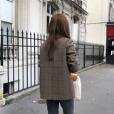 Nukty Women's Plaid Brown Blazer Coat Elegant Female Autumn Business Style Outfits Polyester Spring Jacket Tops Korean Overcoat