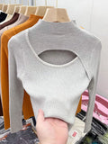 Nukty Autumn Winter Sexy Hollow Out Women Sweaters Tops Slim Vintage Jumper Soft Warm Pull Female Casual Pullover Knitted Sweater