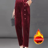 Nukty warm winter outfits New Thin&Thick Fleece Autumn/Winter Women's Pants Corduroy Elegant Chic Haren Pants Solid All-Match Office Lady Casual Trousers