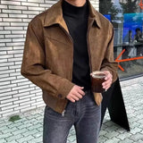 Nukty Elegant Solid Brown Coat Men Spring Autumn High-End Loose Lapel New Zipper Short Jacket Vintage Streetwear Bomber Jacket