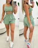 Nukty Sexy Elegant Criss Cross Top & Drawstring Pocket Design Shorts Set New Fashion 2024 Summer Casual Womens Two Piece Sets Outfit