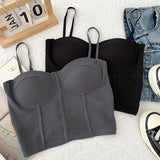 Nukty Strap Sexy Tanks Women Solid Colours Femme Croset Crop Tops Built in Bras Korean Fashion Backless Camisole