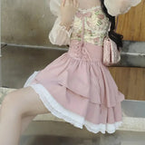 Nukty Kawaii Mini Skirt  korean style Women Sexy Gyaru Pink Bow Bandage High Waist Pleated Skirts Y2k Shorts Summer 2024 layered