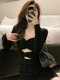 Nukty Mini Dresses Women Sexy Slim Design Hot Girls Creativity Spring Folds Simple Chic Pure Club Ulzzang Leisure Vestidos Personality