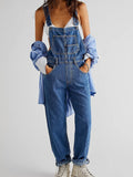 Nukty Blue Denim Overalls Jumpsuit Rompers Women Belted Hole Hollow Out E-girl Casual Work Pants Hot Y2k Jeans Long Pants Streetwear