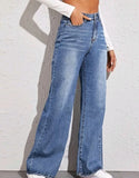 Nukty Blue Jeans for Women Wide Leg Pants Straight Long Pant Denim Trousers High Waist Y2k Loose Elegant Trouser Autumn Spring