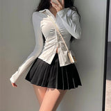 Nukty Pleated Skirt with Shorts Women Sexy High Waist Grey A-line Korean Style Gyaru Mini Tennis Skirt School Girl Summer