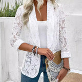 Nukty cute professional outfits Summer White Lace Hollow Out Women's Coat Solid Open Stitch Blazers Outdoor Business Jackets Lightweight Office Ladies Coats