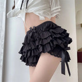 Nukty Lace Lolita Skirt Shorts Women Japanese Kawaii Bow Patchwork Ruffle Layered Cutecore Y2k Mini Skirt Harajuku Soft Girl