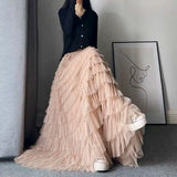 Nukty Fairy Heavy Industry Net Yarn Cake Skirt Women's Spring Summer Long Ankle Design Sense Niche Figure Wide Hem Long Skirts Woman