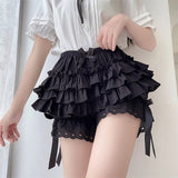 Nukty Black White Ruffle Knickers Women Kawaii Pumpkin Panties Cute Lace Bowknot Lolita Safety Shorts Pants Vintage Victorian Bloomers