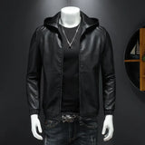 Nukty Hooded PU Jackets Men Biker Jacket Spring Autumn Leather Jacket Coat Male Fashion Casual Black PU Leather Coat Big Size 5XL