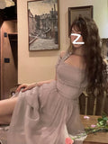 Nukty French Elegant Fairy Midi Dress Office Lady One Piece Dress Korean Fashion 2024 Summer Pure Color Sweet Even Party Dress Woman