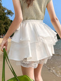 Nukty Black Patchwork Lace Short Women Cake Skirt With Lace Up High Waist Preppy Style Cute Ball Gown Kawaii Skirts Girls