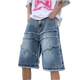 Nukty American High Street Men's Wide Leg Denim Shorts Summer New Fashion Casual Baggy Short Jeans Male Chic Burrs Clothes