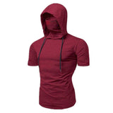 Nukty Summer Hooded T-Shirt Stretch Pullover Slim Fitness Personality Stretch Leisure Sport Shirt Ninja Suit Short-sleeved Mask Top