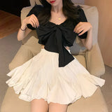 Nukty White Mini Skirts for Women Cute Princess Summer Gown Pleated Skirt Korean Version Trendy Sweet Schoolgirls Holiday High Waist