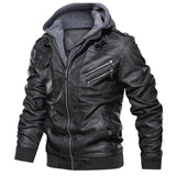 Nukty Autumn Winter Men's Leather Jackets Hooded Casual Motorcycle PU Jackets Biker Leather Outerwear Brand Clothing