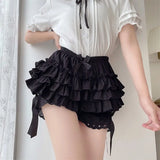 Nukty Lace Lolita Skirt Shorts Women Japanese Kawaii Bow Patchwork Ruffle Layered Cutecore Y2k Mini Skirt Harajuku Soft Girl