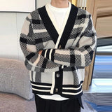 Nukty Autumn Men's Luxury Knitted Plaid Printed Buttons Cardigan Sweater Long Sleeve Streetwear Leisure Coat Fashion Check Knitwear