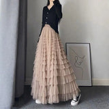 Nukty Fairy Heavy Industry Net Yarn Cake Skirt Women's Spring Summer Long Ankle Design Sense Niche Figure Wide Hem Long Skirts Woman