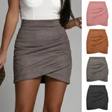 Nukty Suede Irregular Skirts Summer Women High Elastic Waist Pleated Zipper Skirt