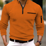 Nukty New Spring and Autumn Men's Checkerboard Checkered POLO Shirt Zip-up Collar Sports Polo Shirt