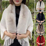 Nukty Women Winter Shawl Imitation Rabbit Fur Collar Sweater Solid Color Cardigan Knitted Wool Shawl Sweater Top Elegant Banquet Shawl