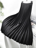 Nukty Brand Designer Women Spring Autumn Elegant Chic Solid Pleated Skirt High Waist Luxury Fashion With Elastic Female