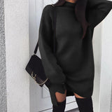 Nukty Fleece High Neck Side Slit Casual Long Sleeve Sweatshirt Short Dress Woman Dress Autumn Winter All-match Simple Basic Sportwear