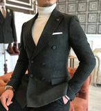 Nukty Formal New Burgundy Red Grey Lapel Tux Men Slim Fit Suits Coat Jacket Custom Made For Wendding Party Woolen cloth