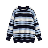 Nukty Contrast Striped Pullover Women's Oversized Chunky Long Sleeve Crew Neck Sweater Knit Jumper Autumn Winter Grunge Fashion