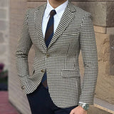 Nukty Houndstooth Plaid Casual Blazer for Men One Piece Suit Jacket with 2 Side Slit Slim Fit Male Coat Fashion In Stock