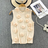 Nukty American Chic Tank Top Women 3D Floral Mesh Sheer Stand Collar Sleeveless Female Crop Tops Streetwear Hot Camisole