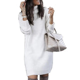 Nukty comfy outfits winter Knee-length Dress Women Loose Dress Long Sleeve Autumn Turtleneck Warm Knitted Sweater Knee-length Dress