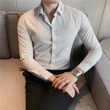 Nukty British Style Men Long Sleeved Shirt Autumn Anti-wrinkle Soft Solid Casual Elastic Slim Fit Camisas Y Blusas Men Clothing