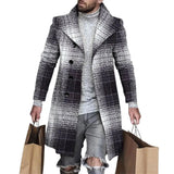 Nukty Lapel Long Sleeves Pockets Single-breasted Men Windbreaker Autumn Winter Mid-Length Plaid Patchwork Thickened Woolen Coat