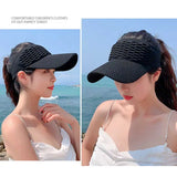 Nukty Fashion Folds Design Women Empty Top Hat Summer Solid Color Large Brim Sunscreen Hat Outdoor Elastic Fabric Sports Sun Cap