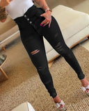 Nukty Pencil Pants Jeans Women Pencil Pants Bodycon High Waist Casual Long Pant Sheath Denim Trousers Tie Y2k Trouser Spring